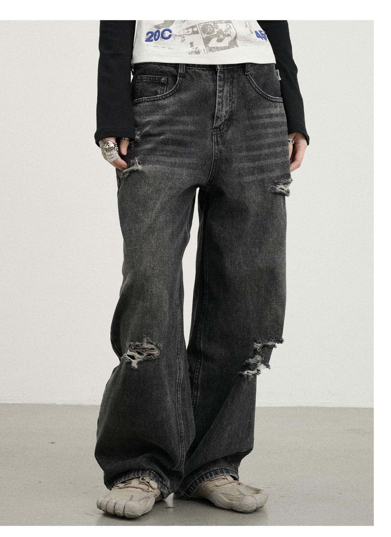 Washed Acid-Wash Distressed Jeans