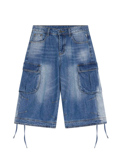 Beach Washed Relaxed Cargo Denim Shorts