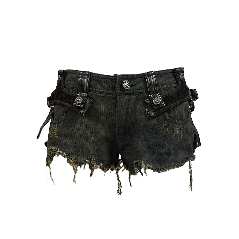 Update OPEN AESTHETIC Distressed Denim Shorts With Detachable Cyberpunk Leggings