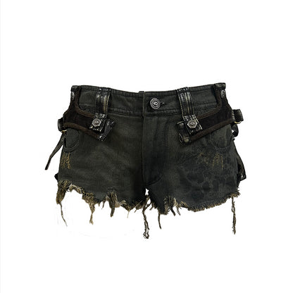 Update OPEN AESTHETIC Distressed Denim Shorts With Detachable Cyberpunk Leggings