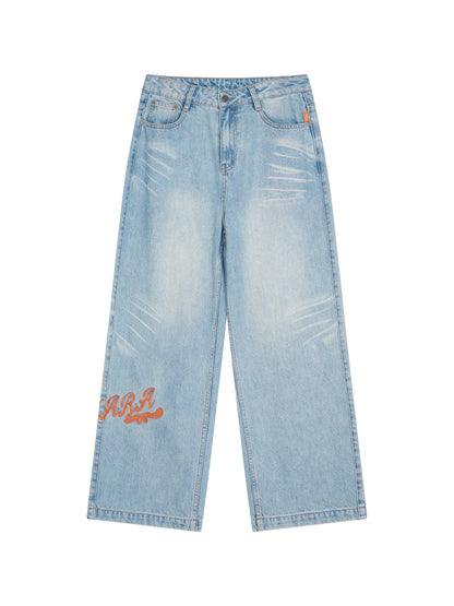 Iceland Summer Washed Denim Wide Leg Jeans