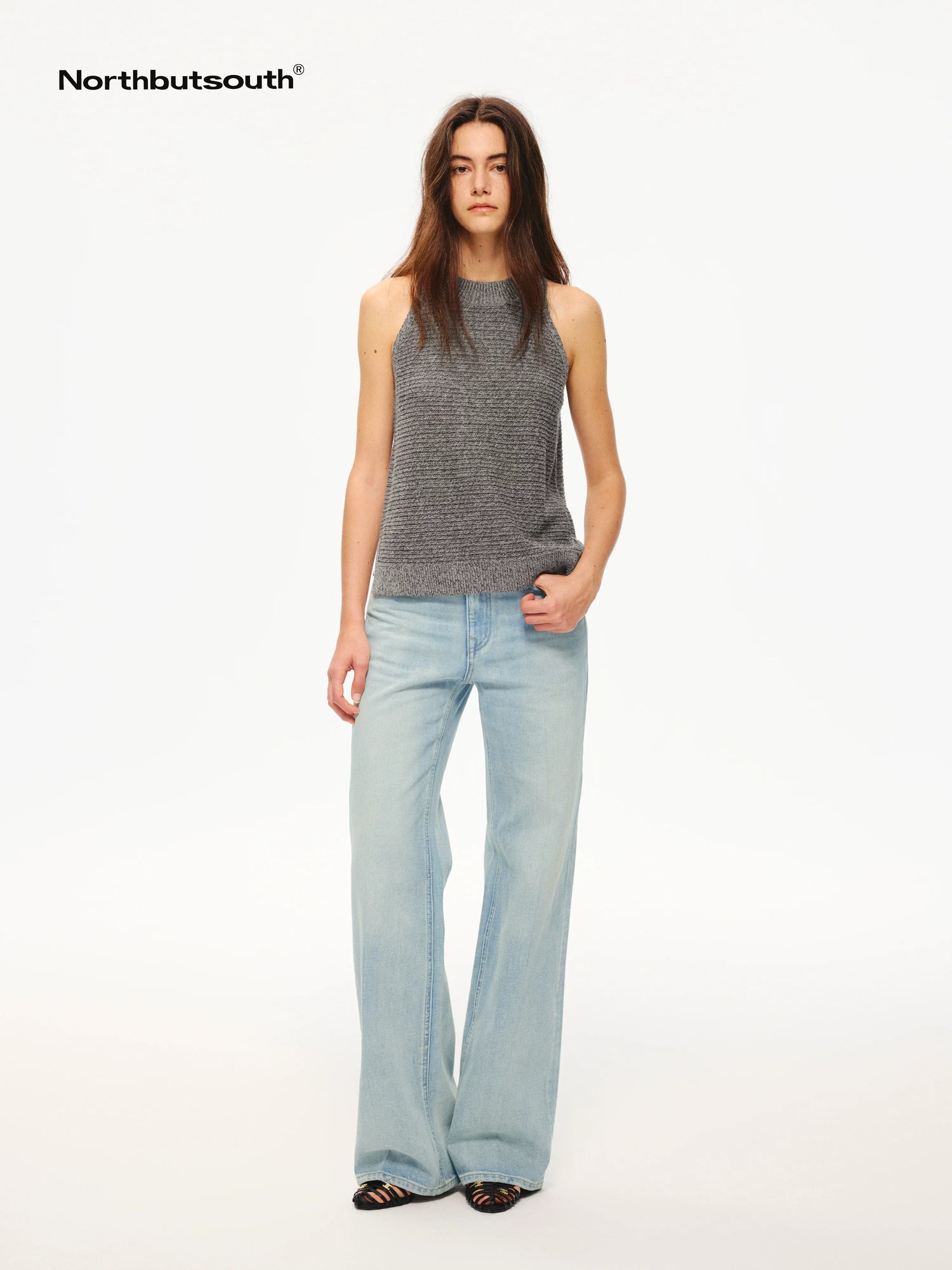 Washed Blue Pleated Mid Low Rise Women&