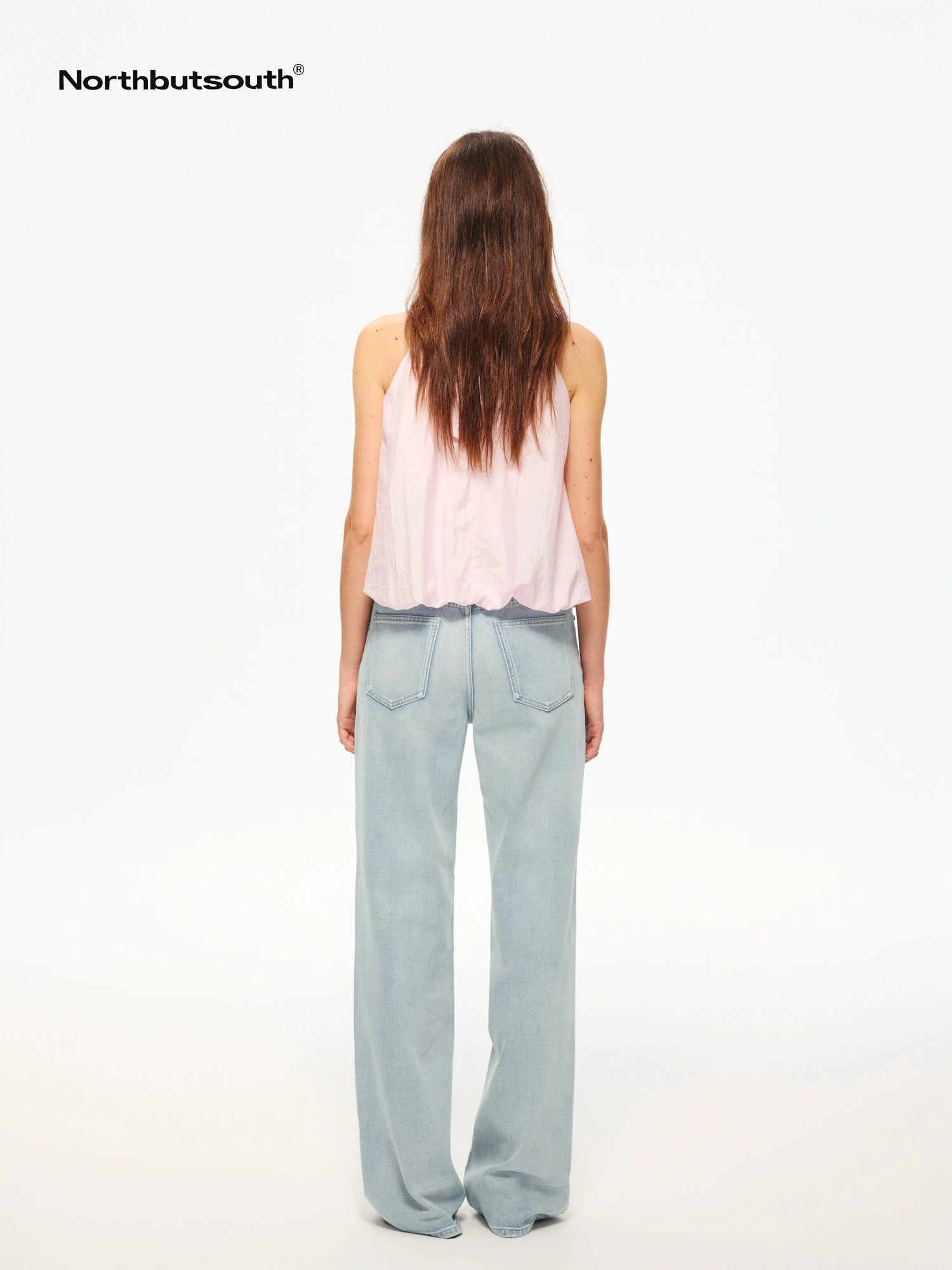 Washed Blue Pleated Mid Low Rise Women&