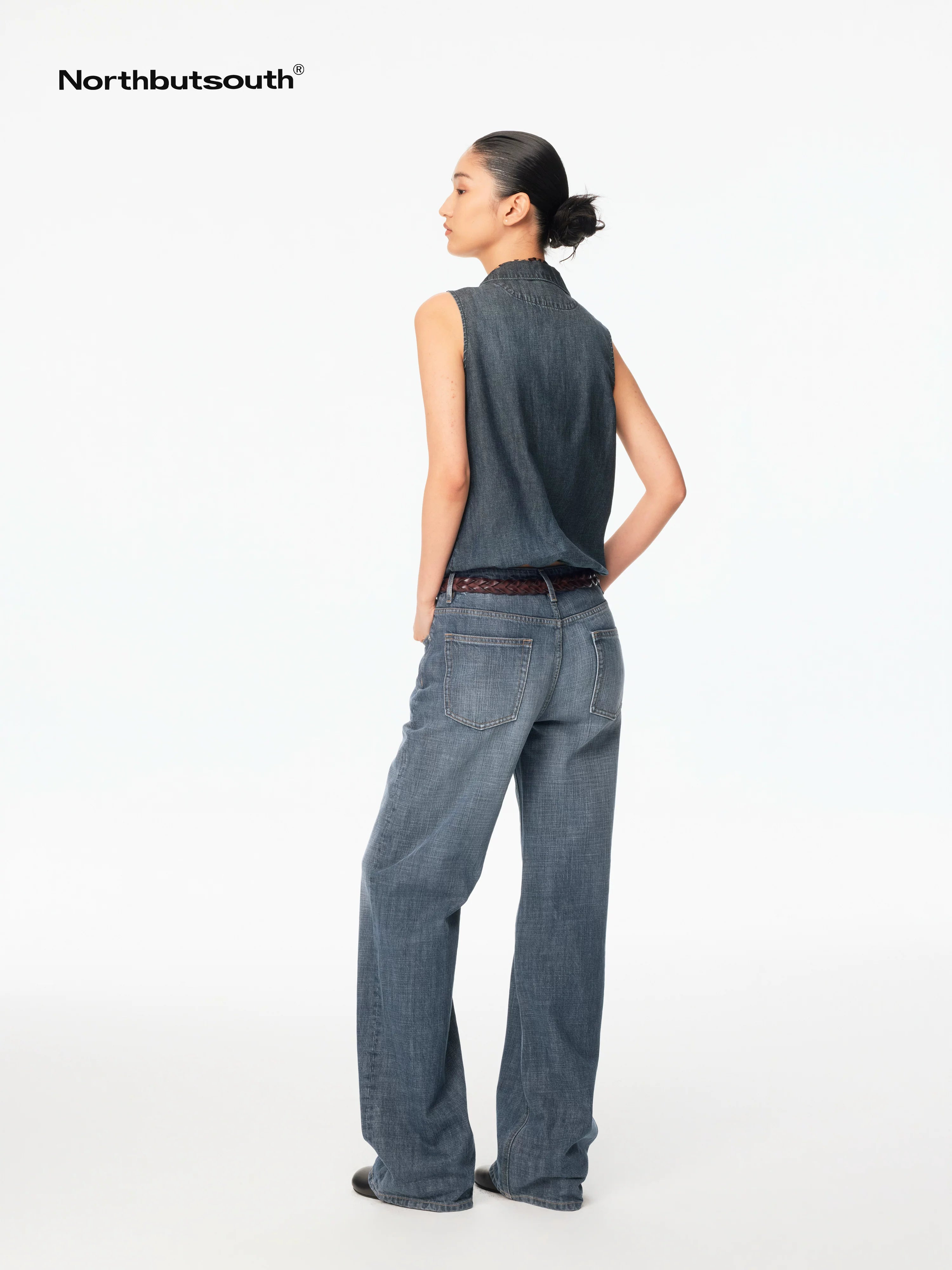 Washed Denim Lace Collared Loose Women&