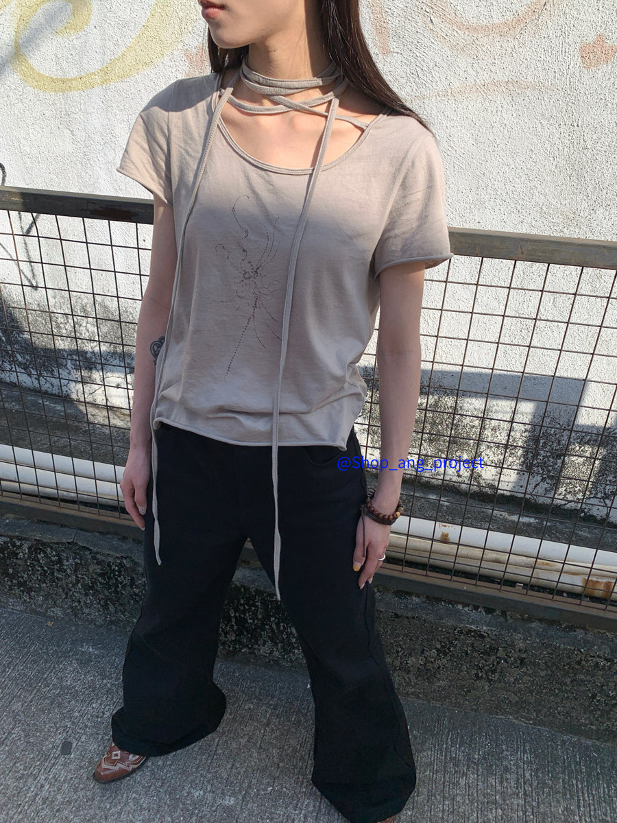 Updateang project Tie Dye Print Wrap Detail Cropped Tee
