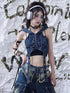 Wasteland Drifter Punk Denim Vest With Spray Hood