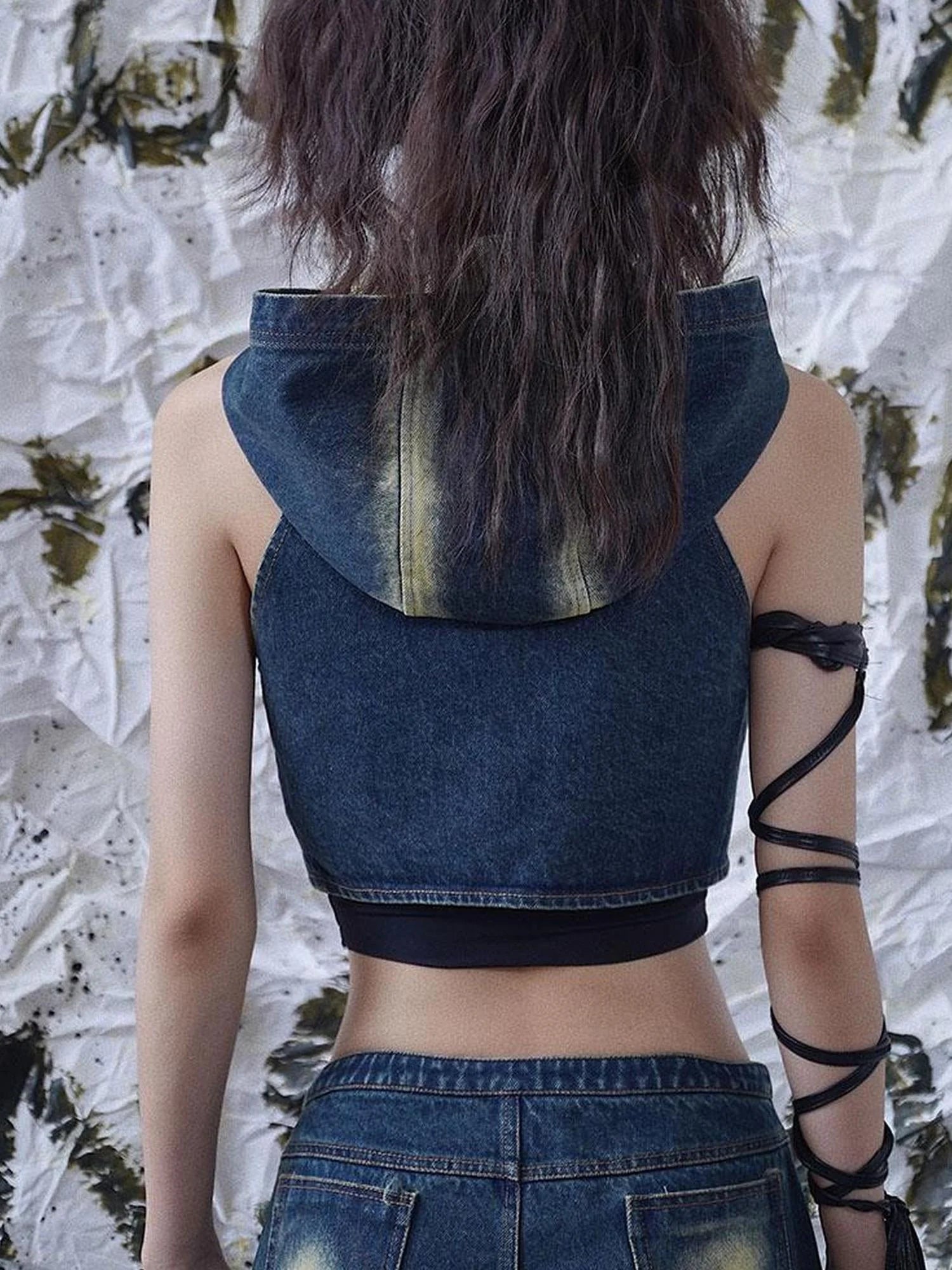Wasteland Drifter Punk Denim Vest With Spray Hood