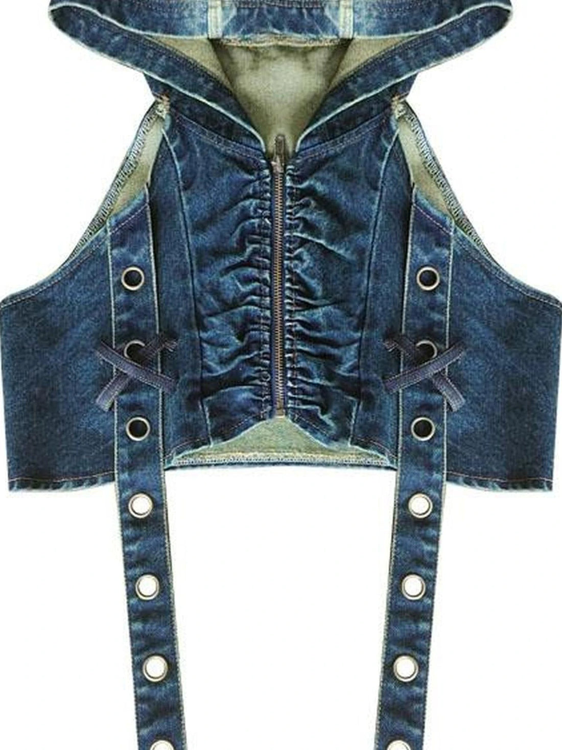 Wasteland Drifter Punk Denim Vest With Spray Hood