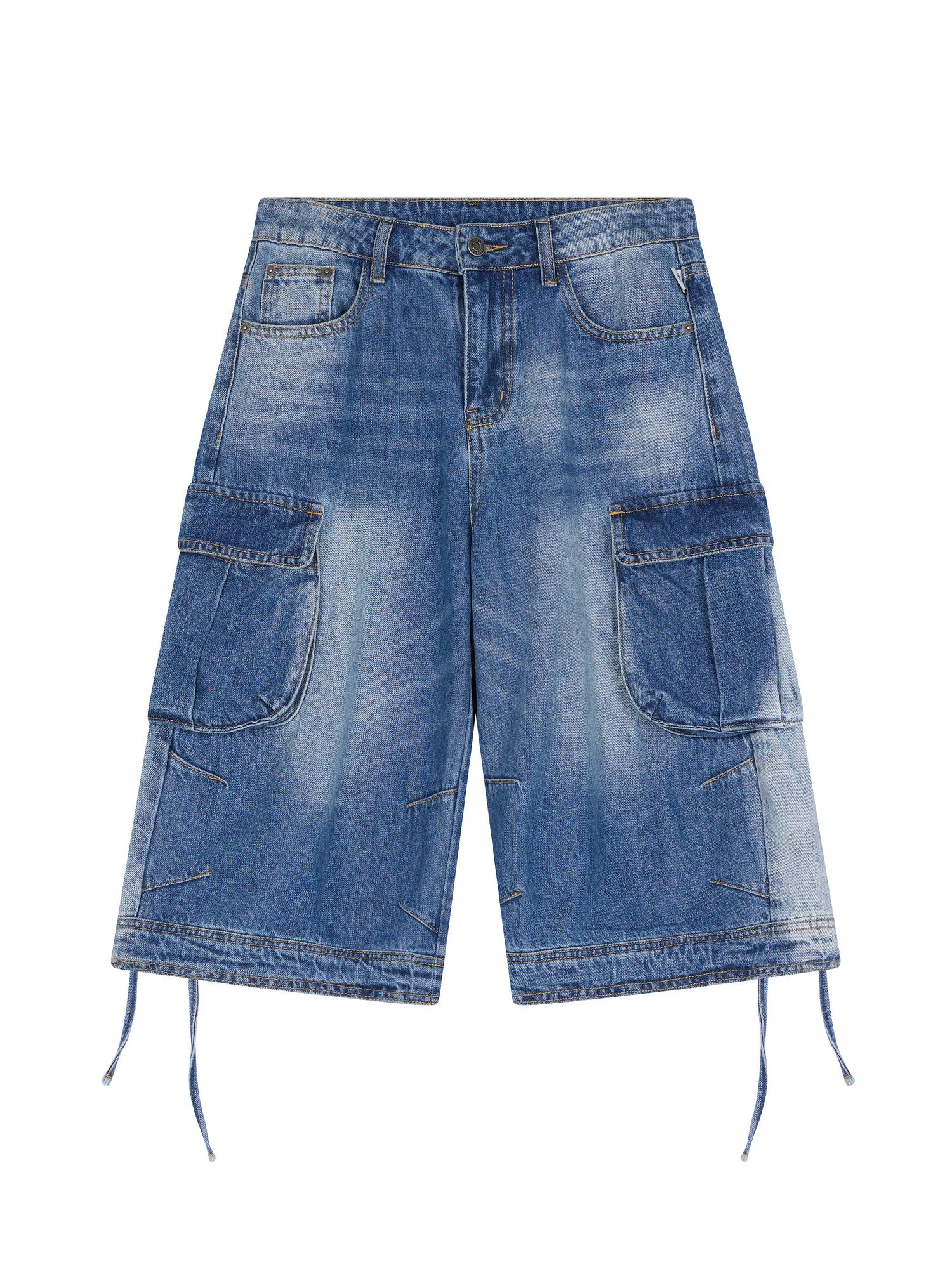 Achihara Beach Washed Relaxed Cargo Denim Shorts