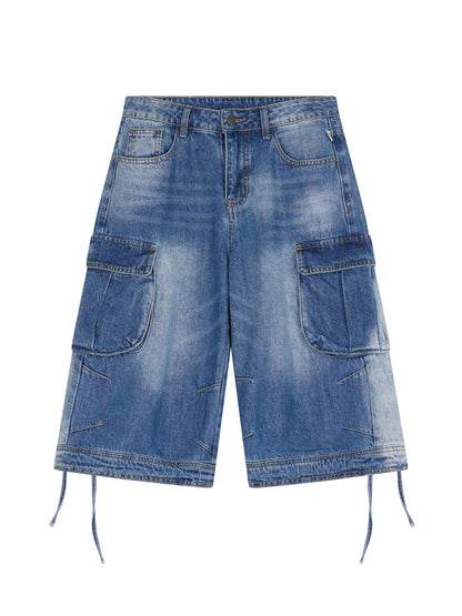 Achihara Beach Washed Relaxed Cargo Denim Shorts