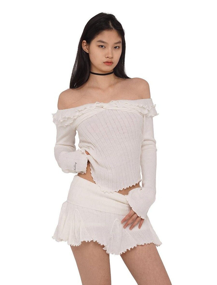 Wave Off-Shoulder Sweater &amp; A-Line Skirt 2-Piece Set