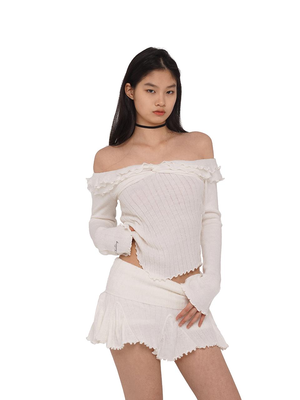 SweetChilling Wave Off Shoulder Sweater With Skirt 2-Piece Set Sweaters