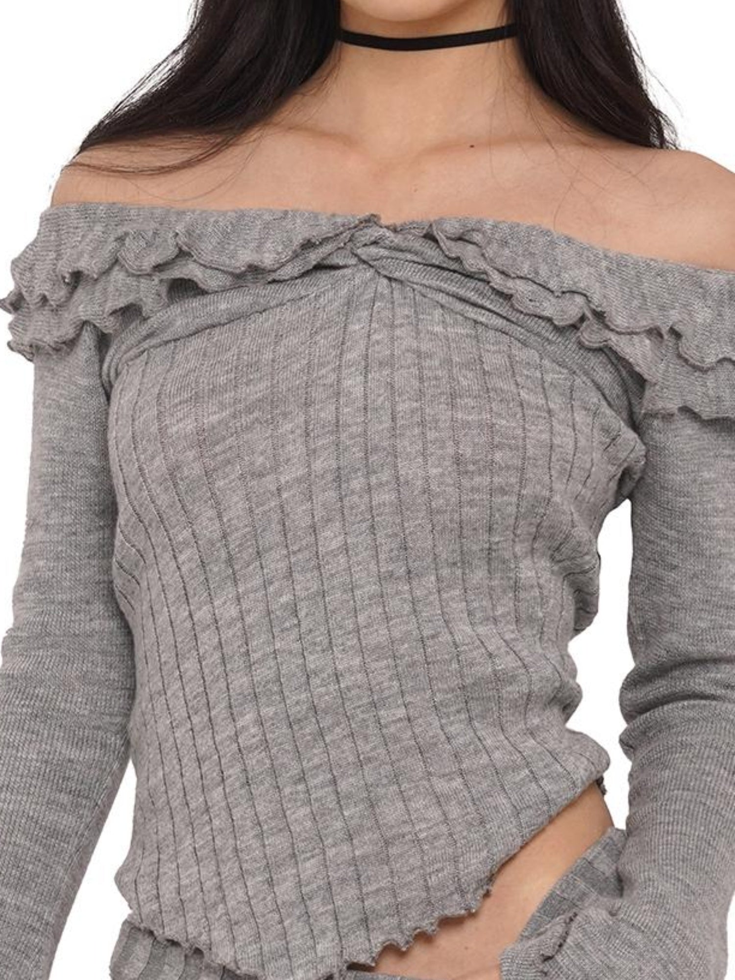 SweetChilling Wave Off Shoulder Sweater With Skirt 2-Piece Set Sweaters
