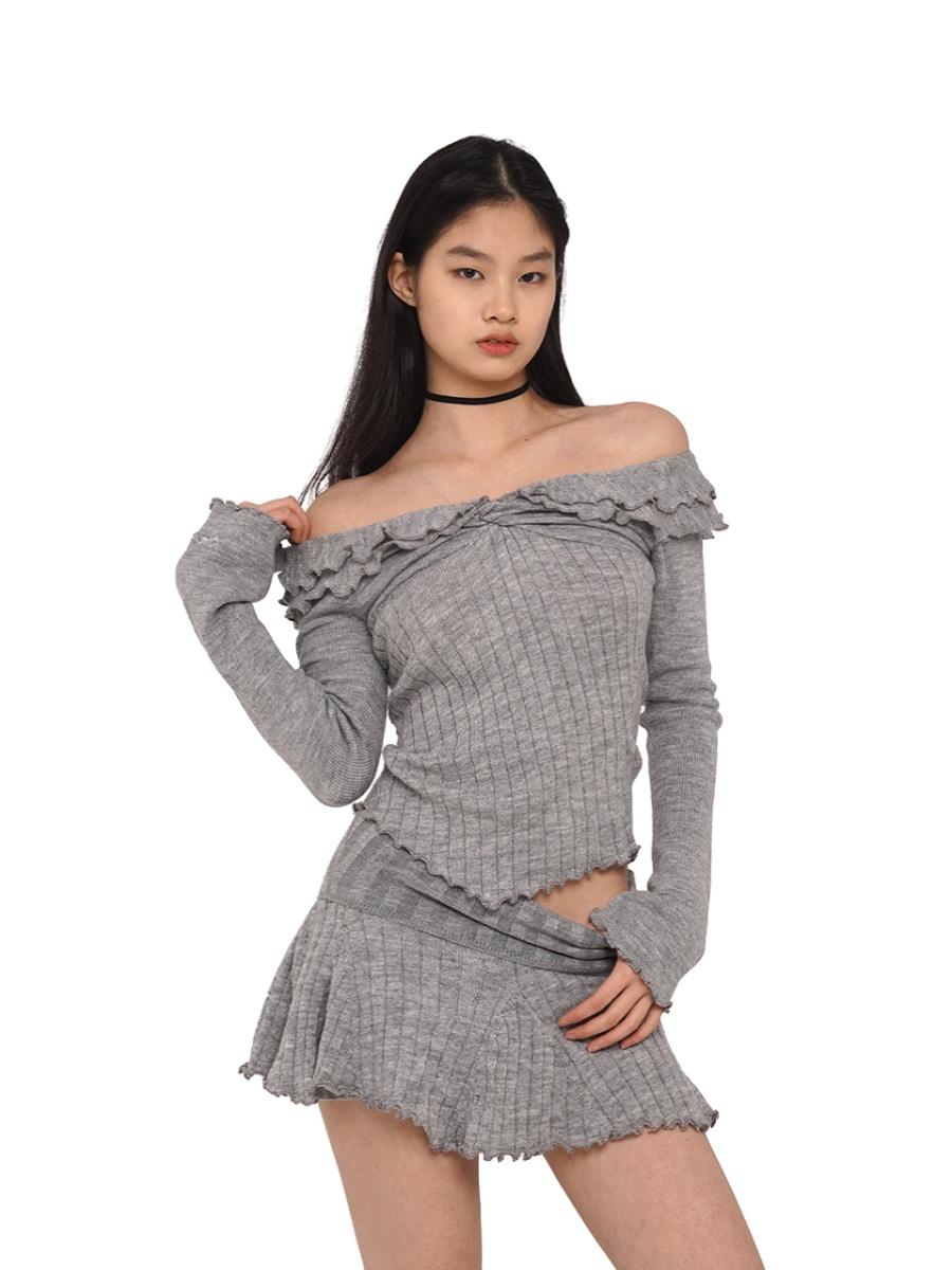 SweetChilling Wave Off Shoulder Sweater With Skirt 2-Piece Set Sweaters