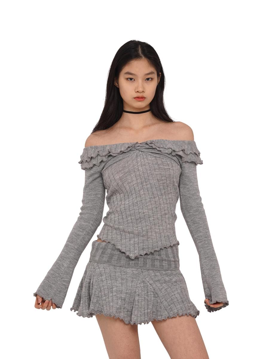 SweetChilling Wave Off Shoulder Sweater With Skirt 2-Piece Set Sweaters