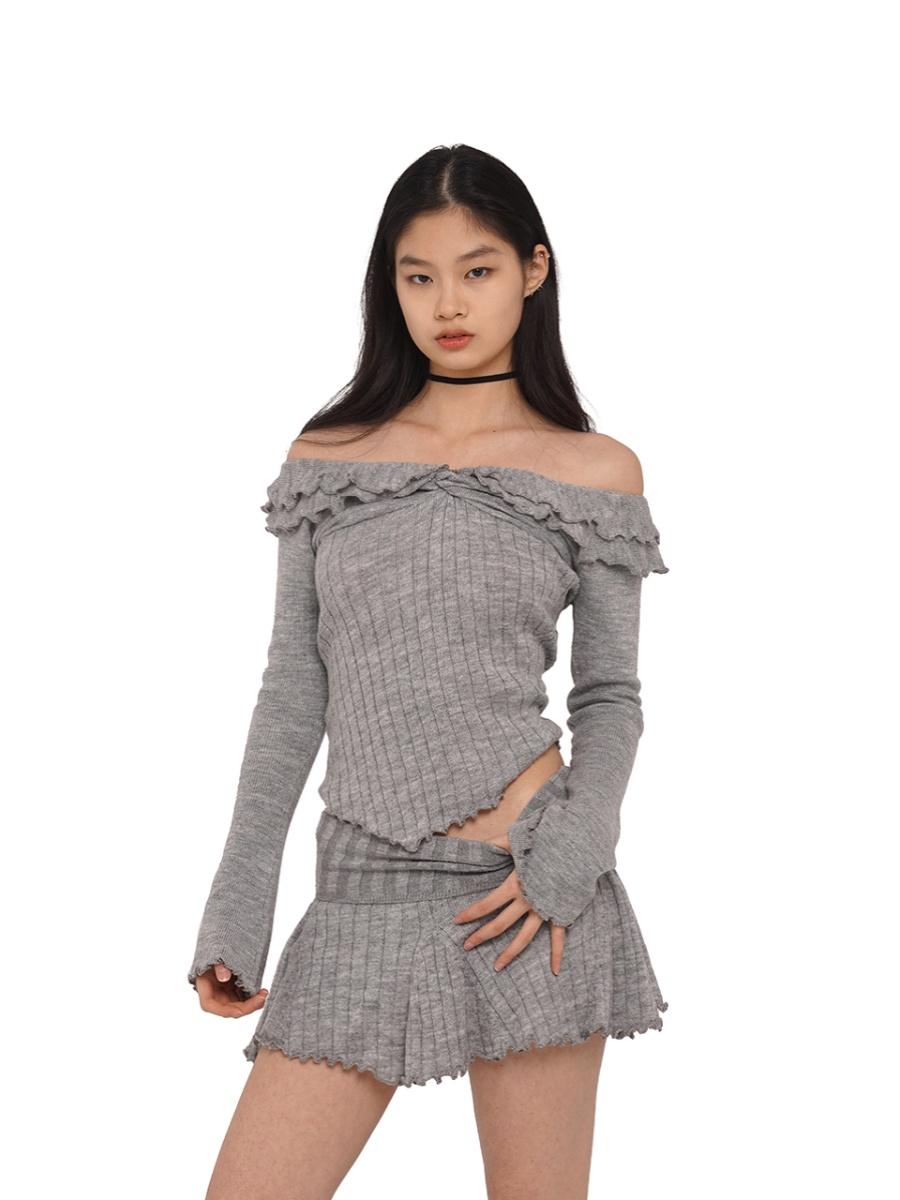 SweetChilling Wave Off Shoulder Sweater With Skirt 2-Piece Set Sweaters