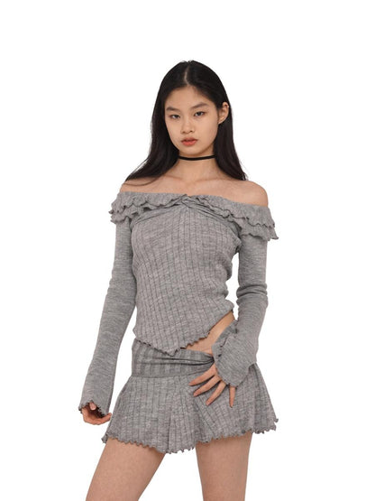 SweetChilling Wave Off Shoulder Sweater With Skirt 2-Piece Set Sweaters