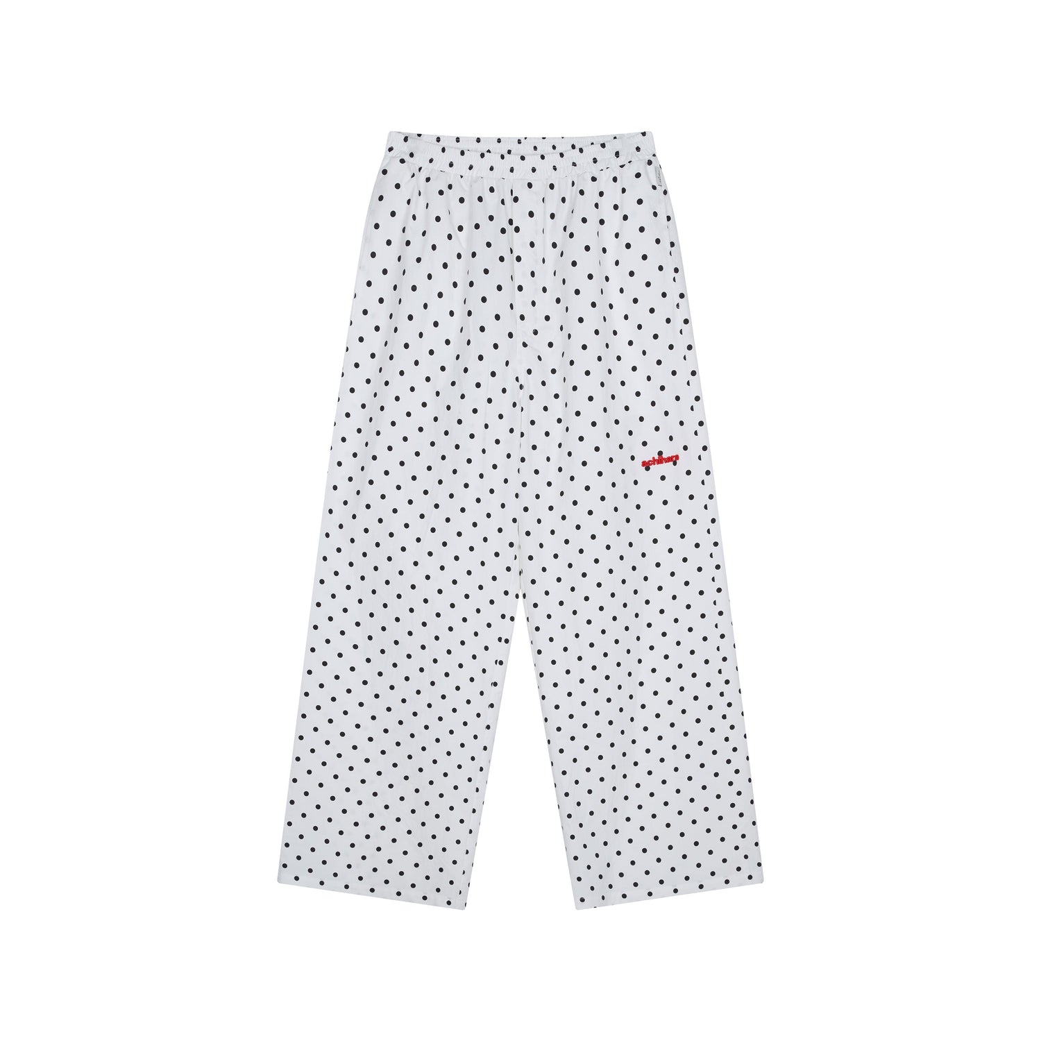 Achihara Polka Dot Wide Leg Trousers With Red Embroidery