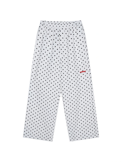 Polka Dot Wide Leg Trousers With Red Embroidery