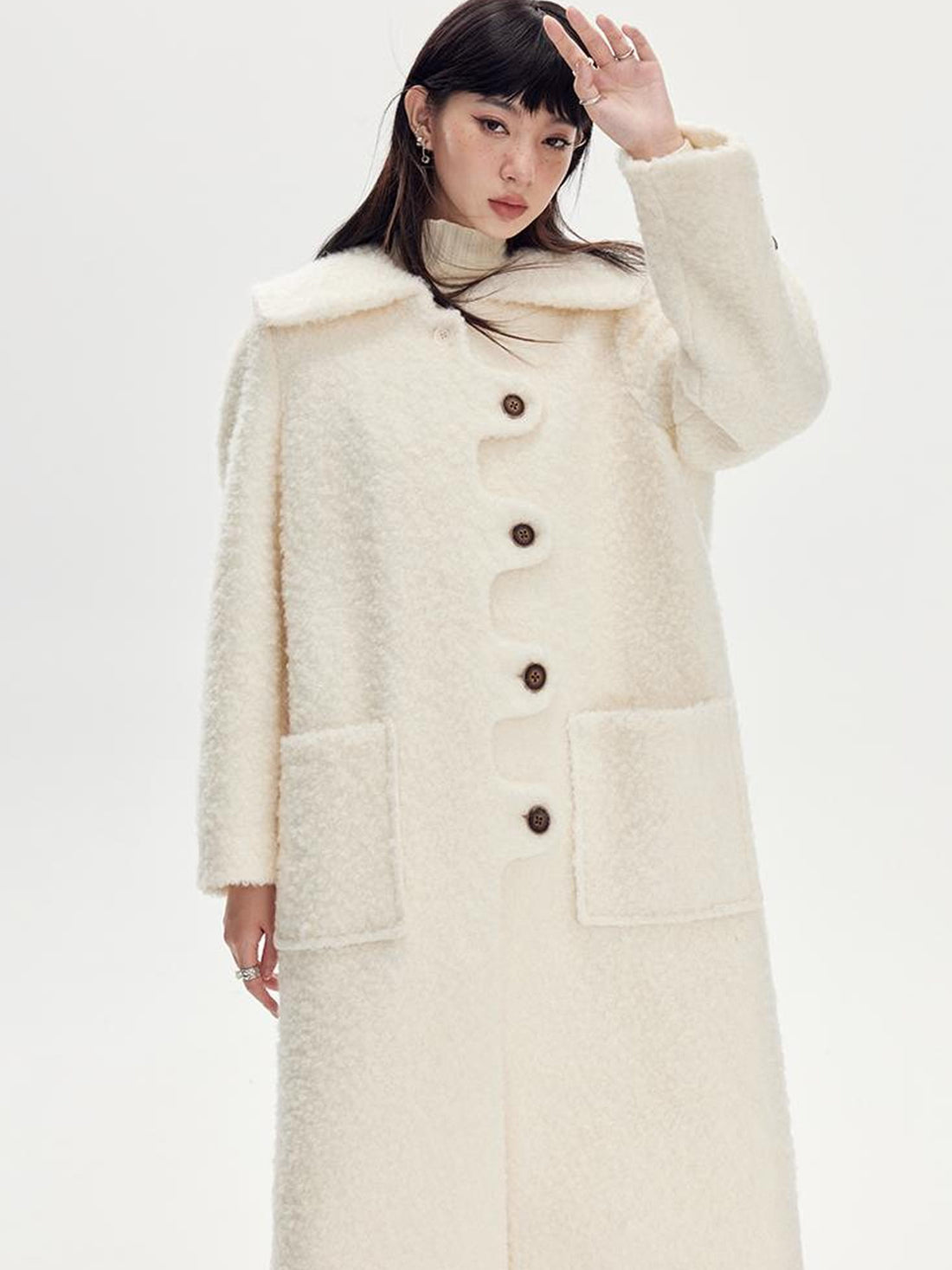 DIDDI MODA Wavy Edge Cream Wool Coat