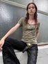 DoublePunch Western Print Rhinestone Fitted Round Neck Basic T-Shirt