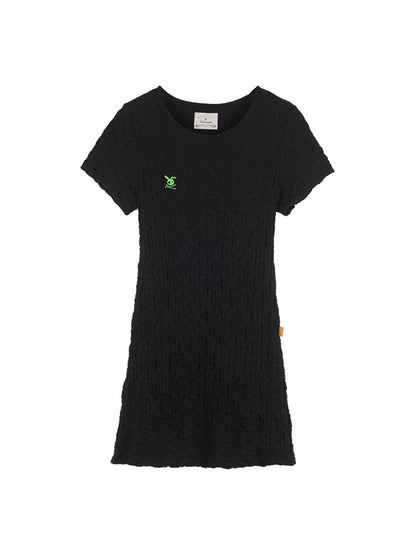 Summer Black Cropped Bubble Sleeve T-shirt Round Neck Top