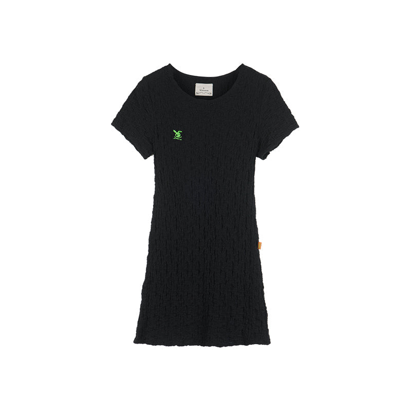 Achihara Summer Black Cropped Bubble Sleeve T-shirt Round Neck Top
