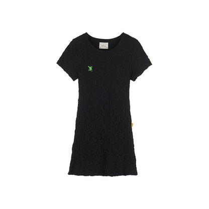 Achihara Summer Black Cropped Bubble Sleeve T-shirt Round Neck Top