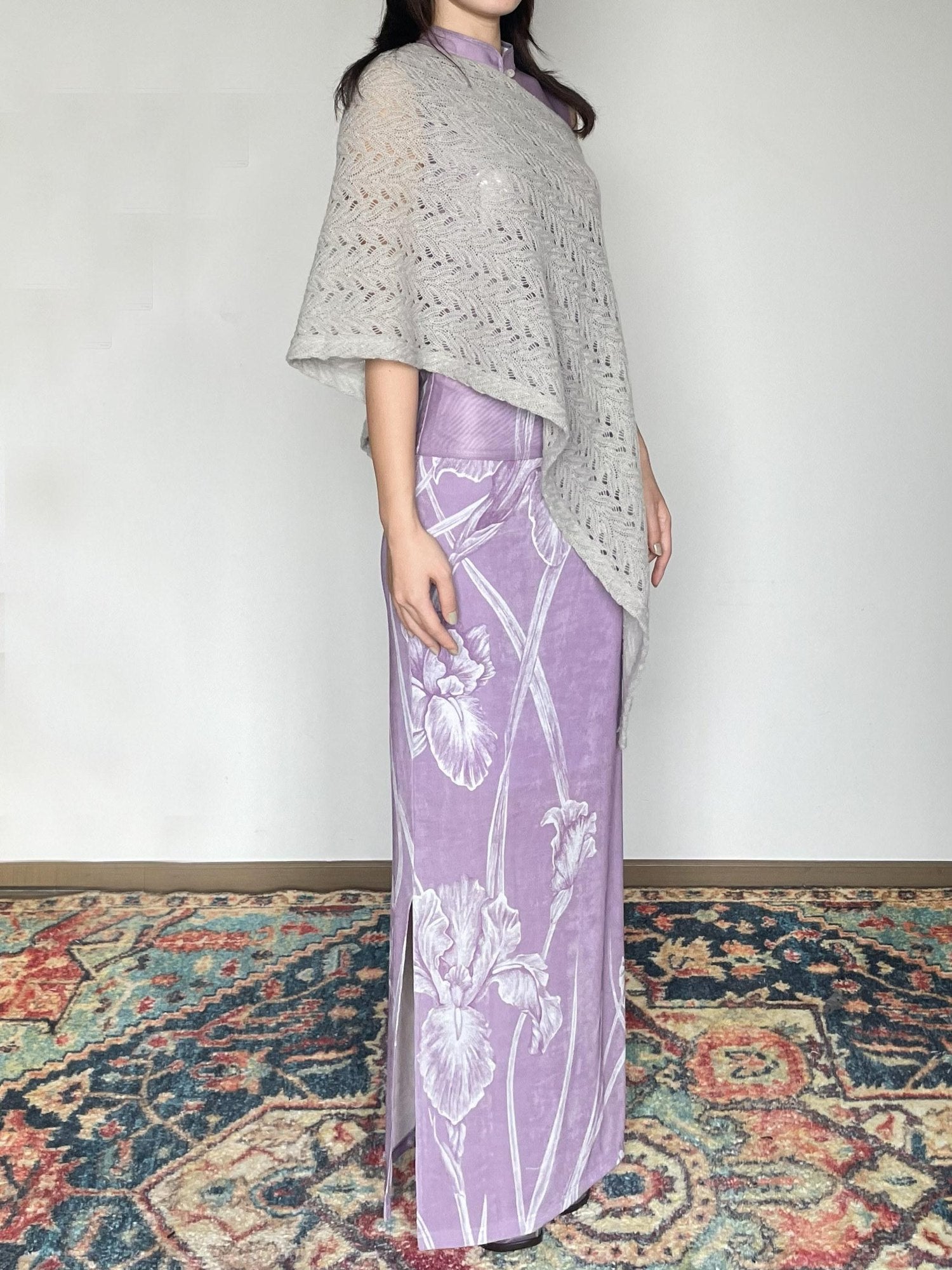 Wet Tail Breathable Vintage Cheongsam Floral Everyday Stretch Purple Maxi Skirts