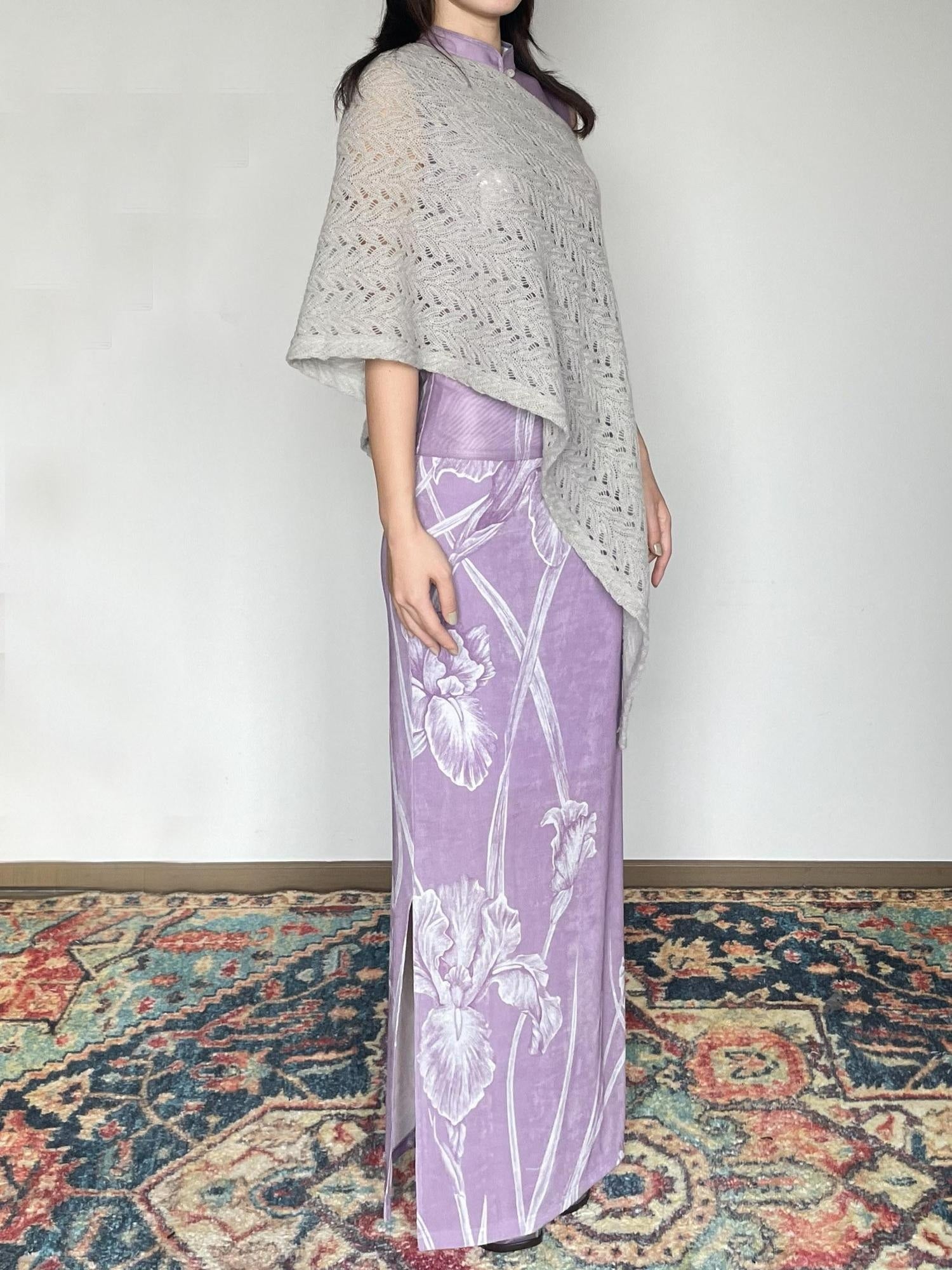 Wet Tail Breathable Vintage Cheongsam Floral Everyday Stretch Purple Maxi Skirts