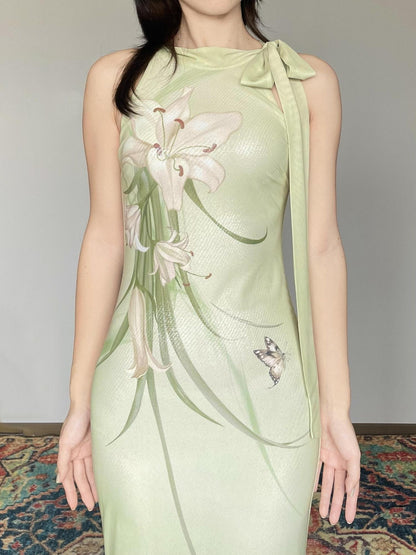 Wet Tail Breathable Vintage Floral Sleeveless Casual Stretch Bodycon Maxi Dresses