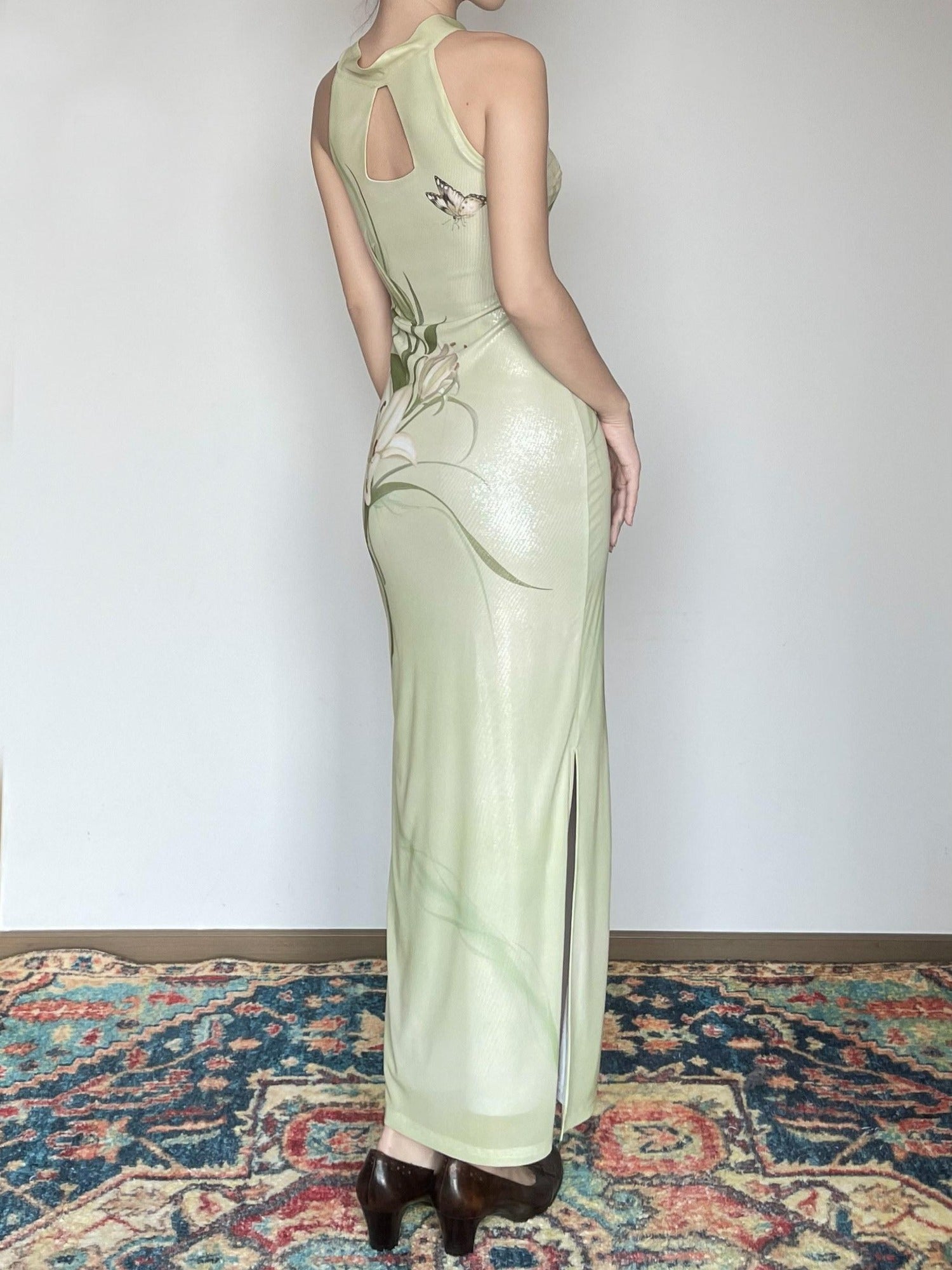 Wet Tail Breathable Vintage Floral Sleeveless Casual Stretch Bodycon Maxi Dresses