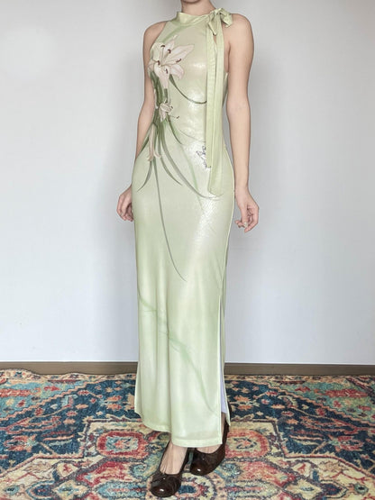 Wet Tail Breathable Vintage Floral Sleeveless Casual Stretch Bodycon Maxi Dresses