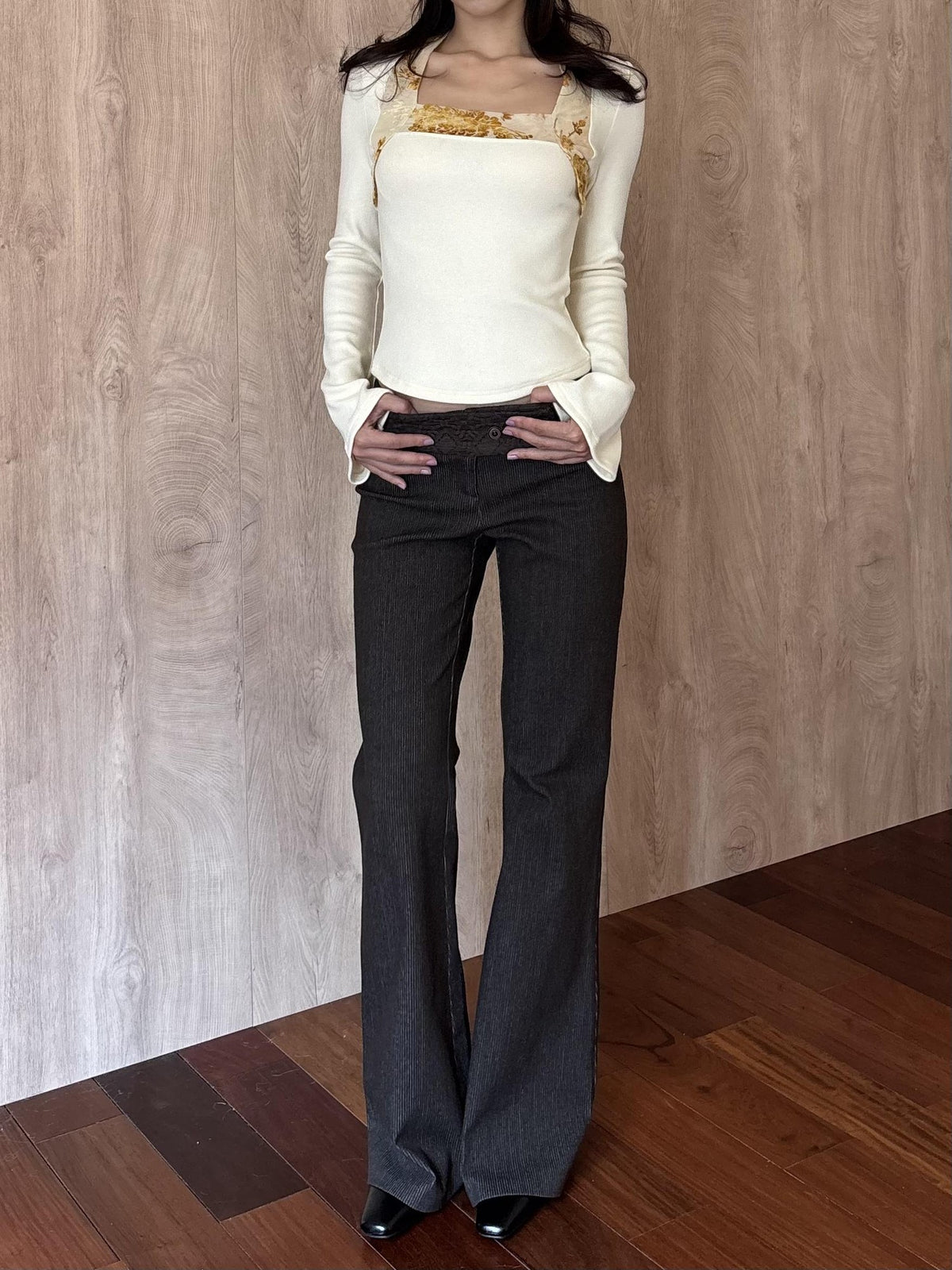 Wet Tail Chinese Style Striped Spliced Low Waist Cotton Women&