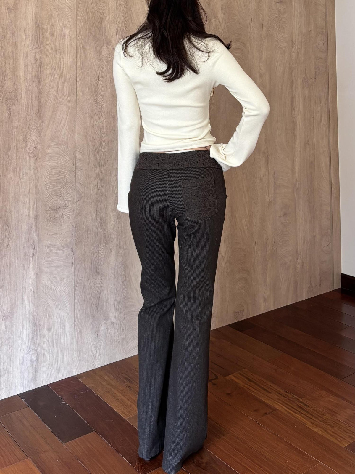 Wet Tail Chinese Style Striped Spliced Low Waist Cotton Women&