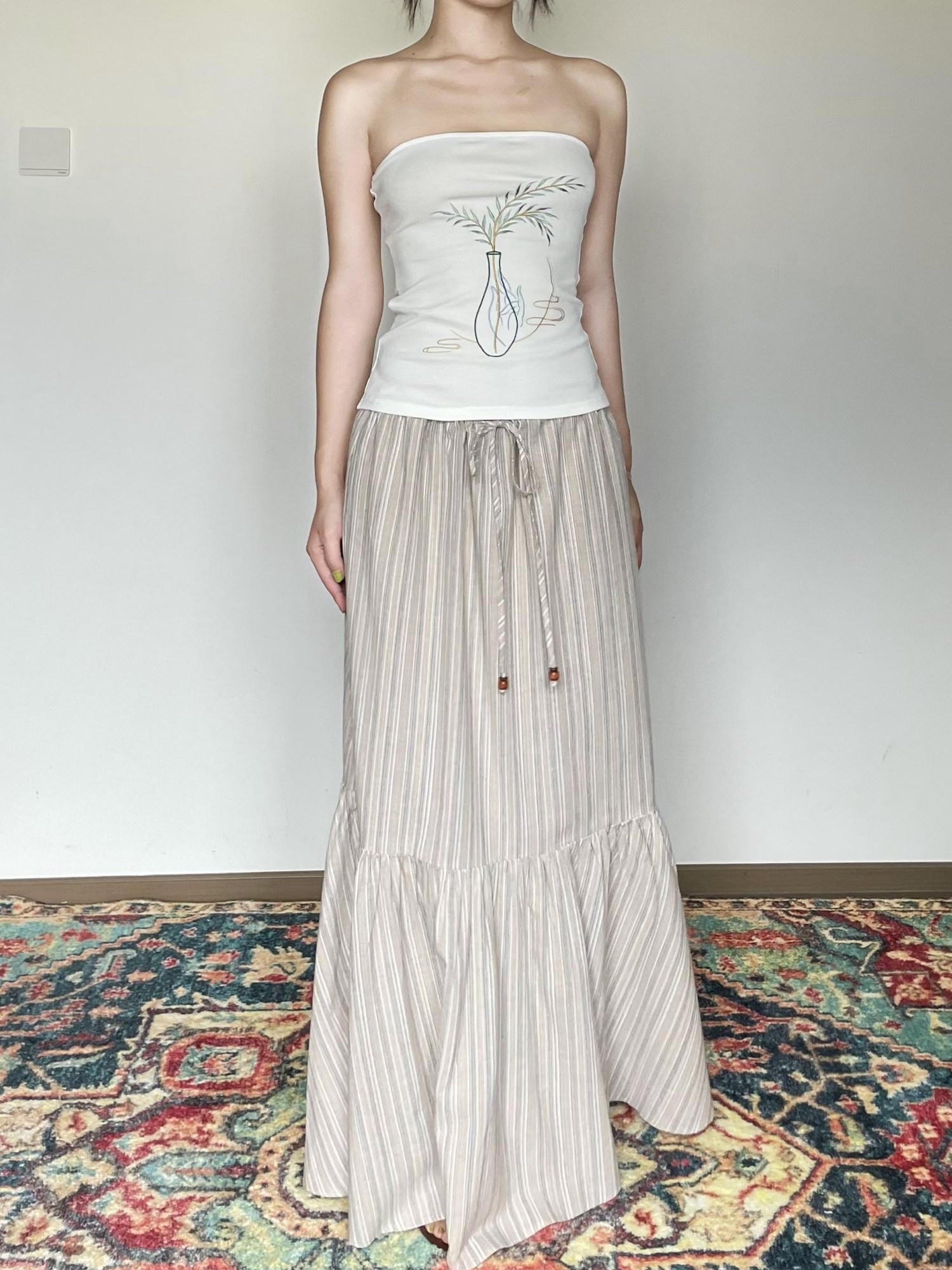Wet Tail Embroidered Cropped Slim Fit Office Ready Cotton Rich White Bandeau Tube Tops