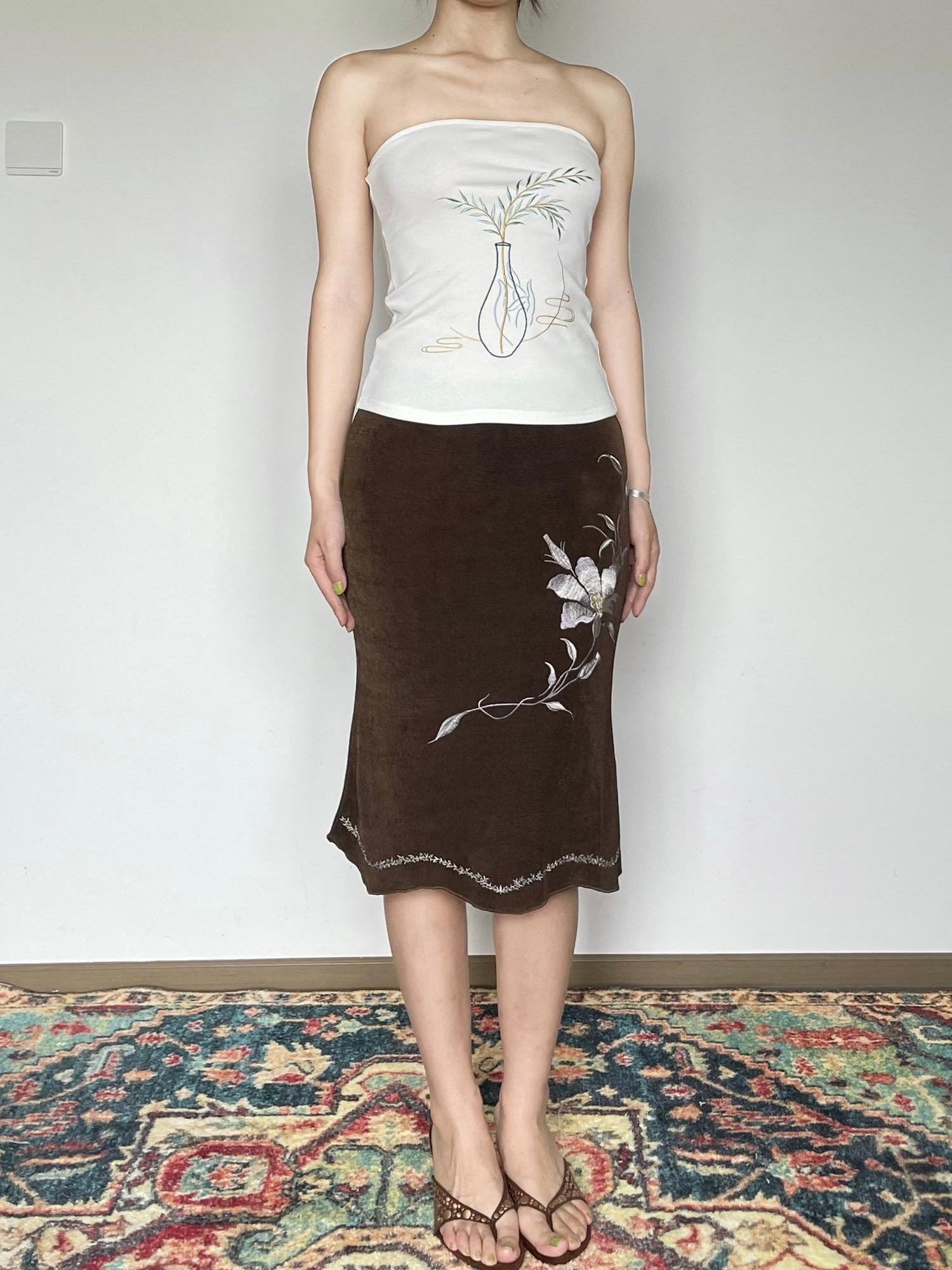 Wet Tail Embroidered Cropped Slim Fit Office Ready Cotton Rich White Bandeau Tube Tops