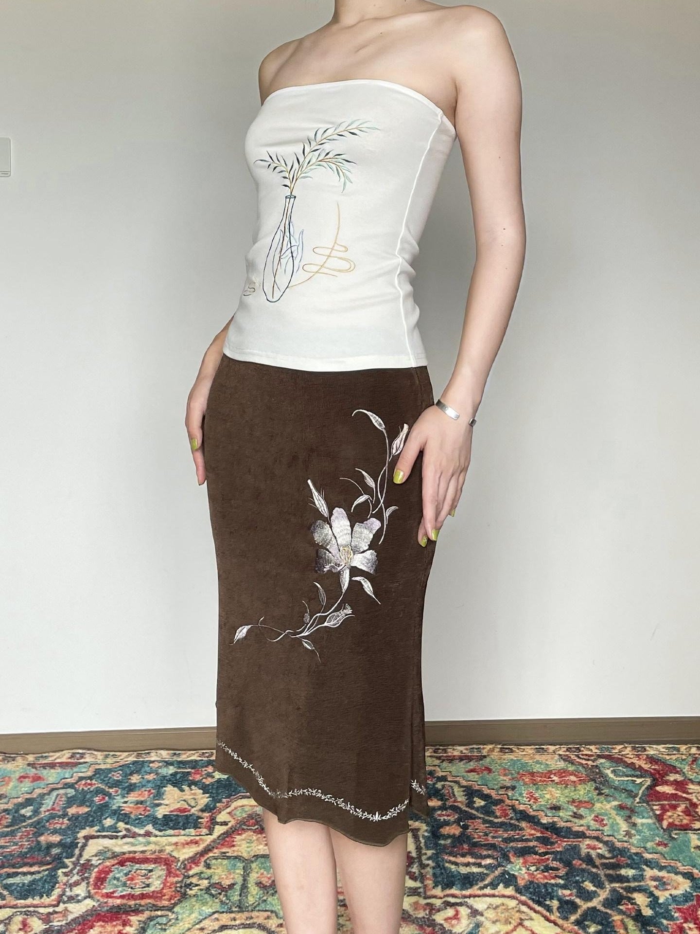 Wet Tail Embroidered Cropped Slim Fit Office Ready Cotton Rich White Bandeau Tube Tops