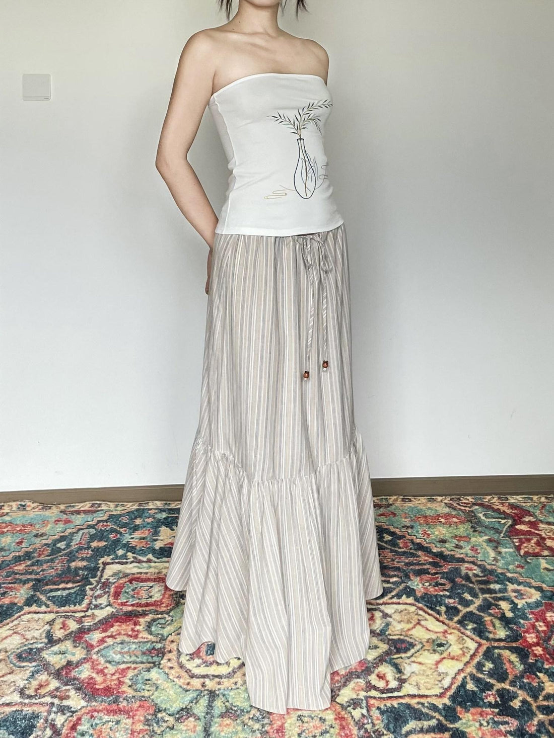 Wet Tail Embroidered Cropped Slim Fit Office Ready Cotton Rich White Bandeau Tube Tops