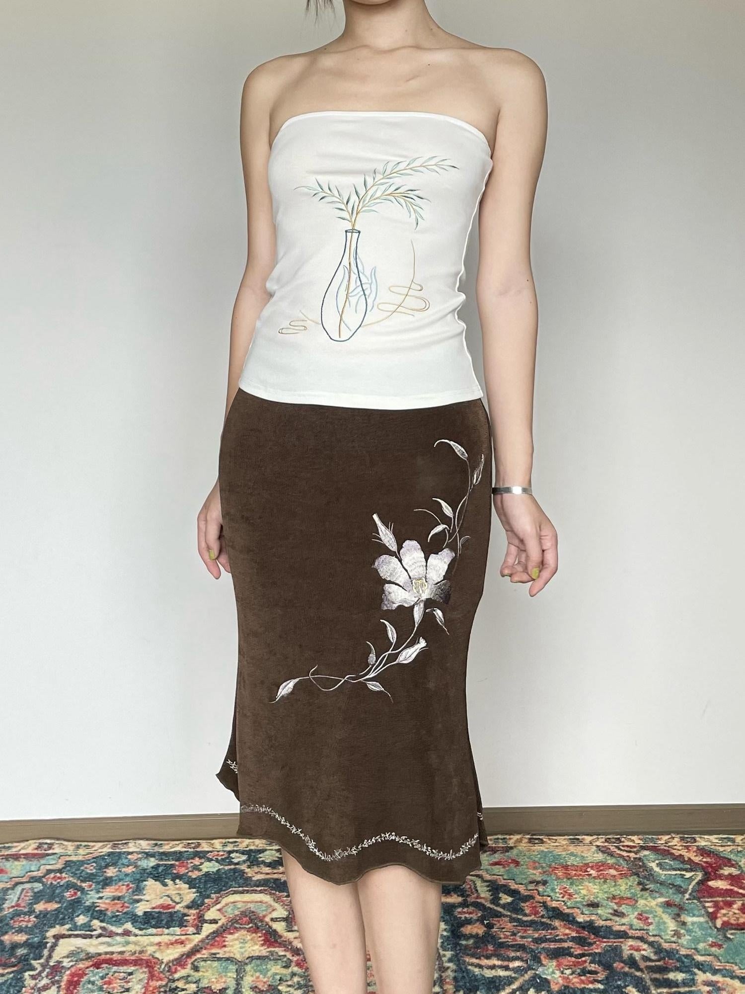 Wet Tail Embroidered Cropped Slim Fit Office Ready Cotton Rich White Bandeau Tube Tops