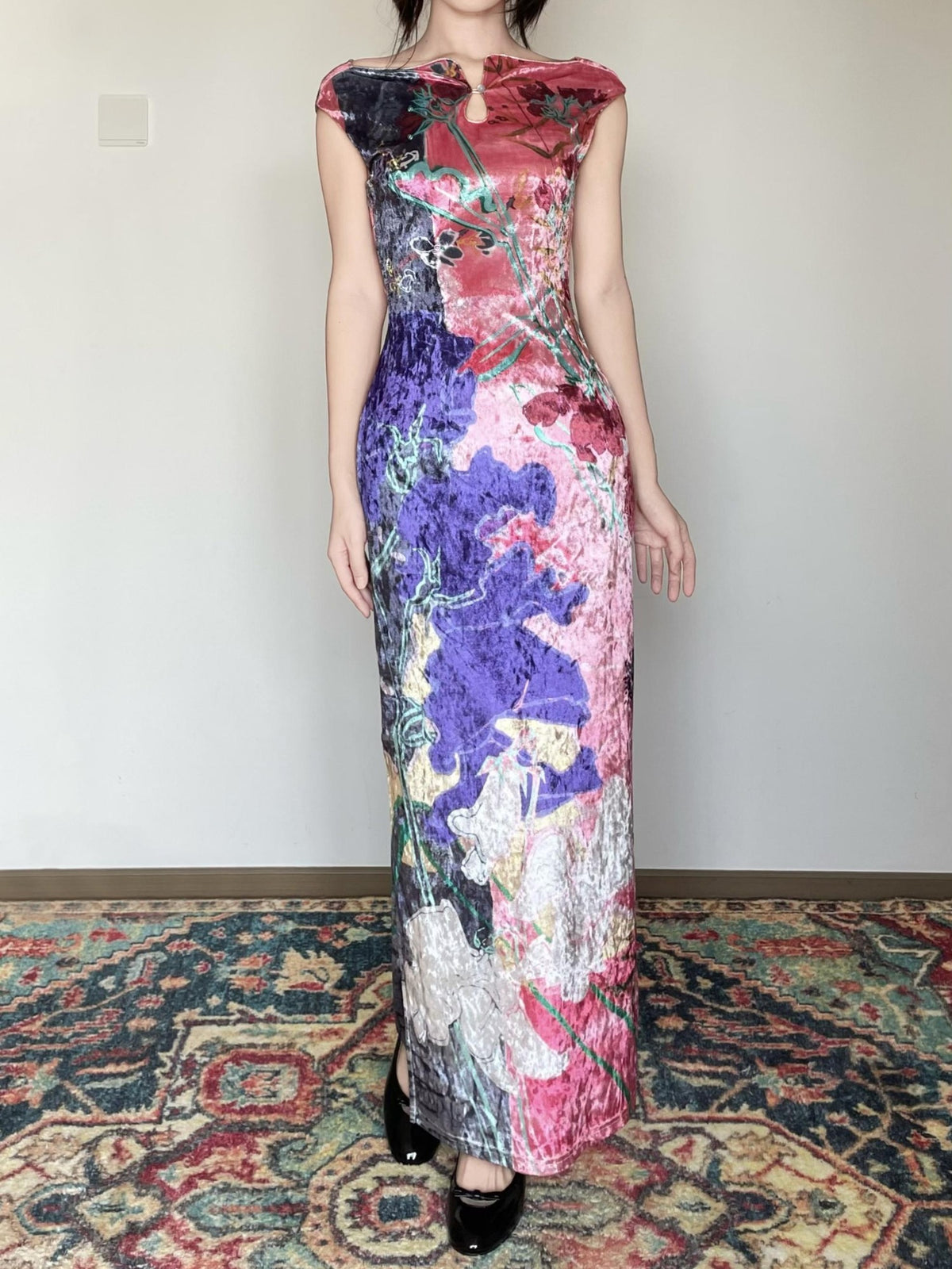 Wet Tail Floral Print Sleeveless Long Women&