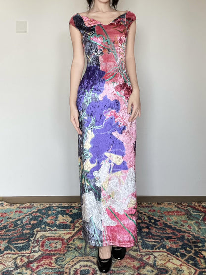 Wet Tail Floral Print Sleeveless Long Women&