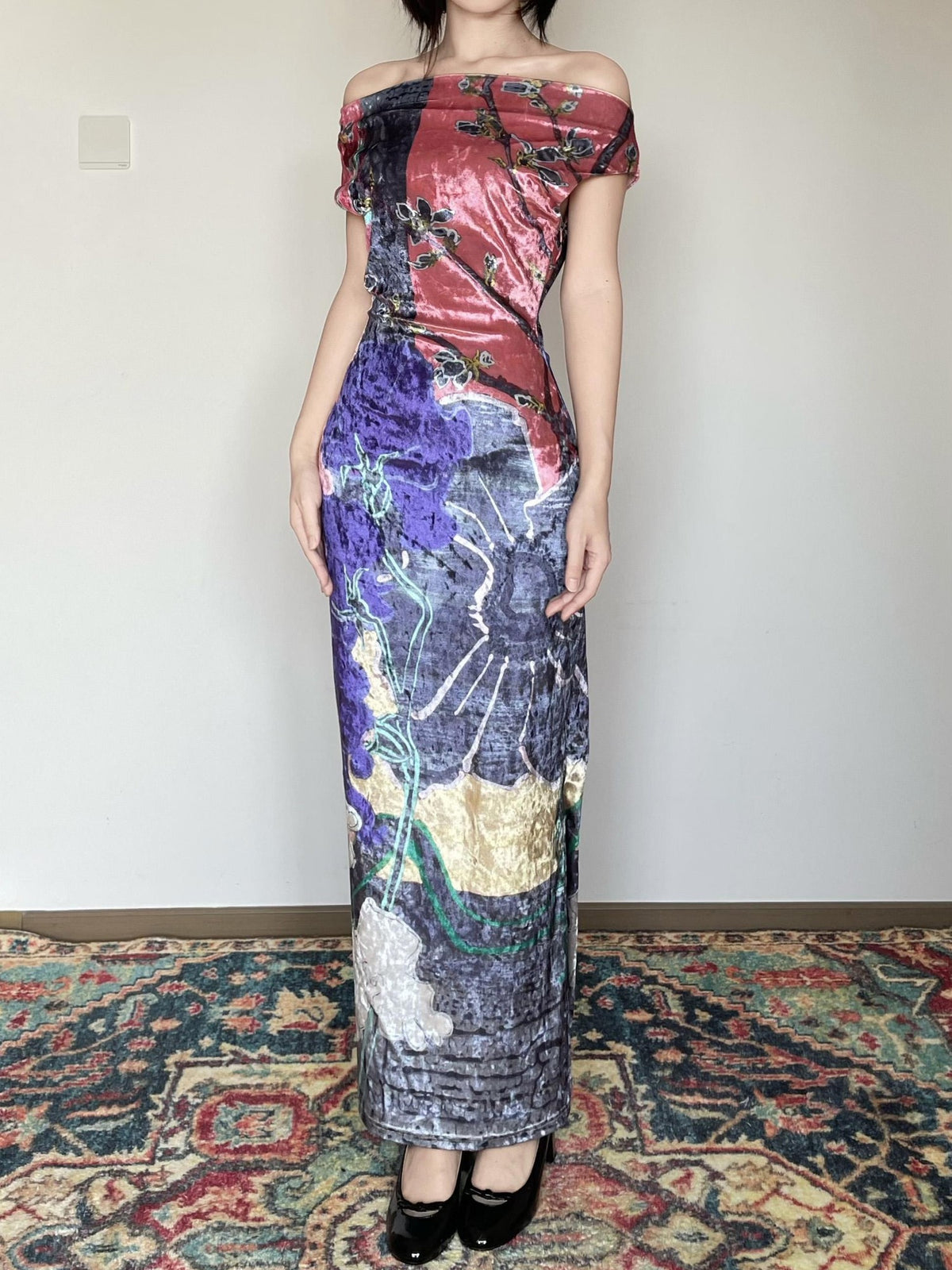 Wet Tail Floral Print Sleeveless Long Women&