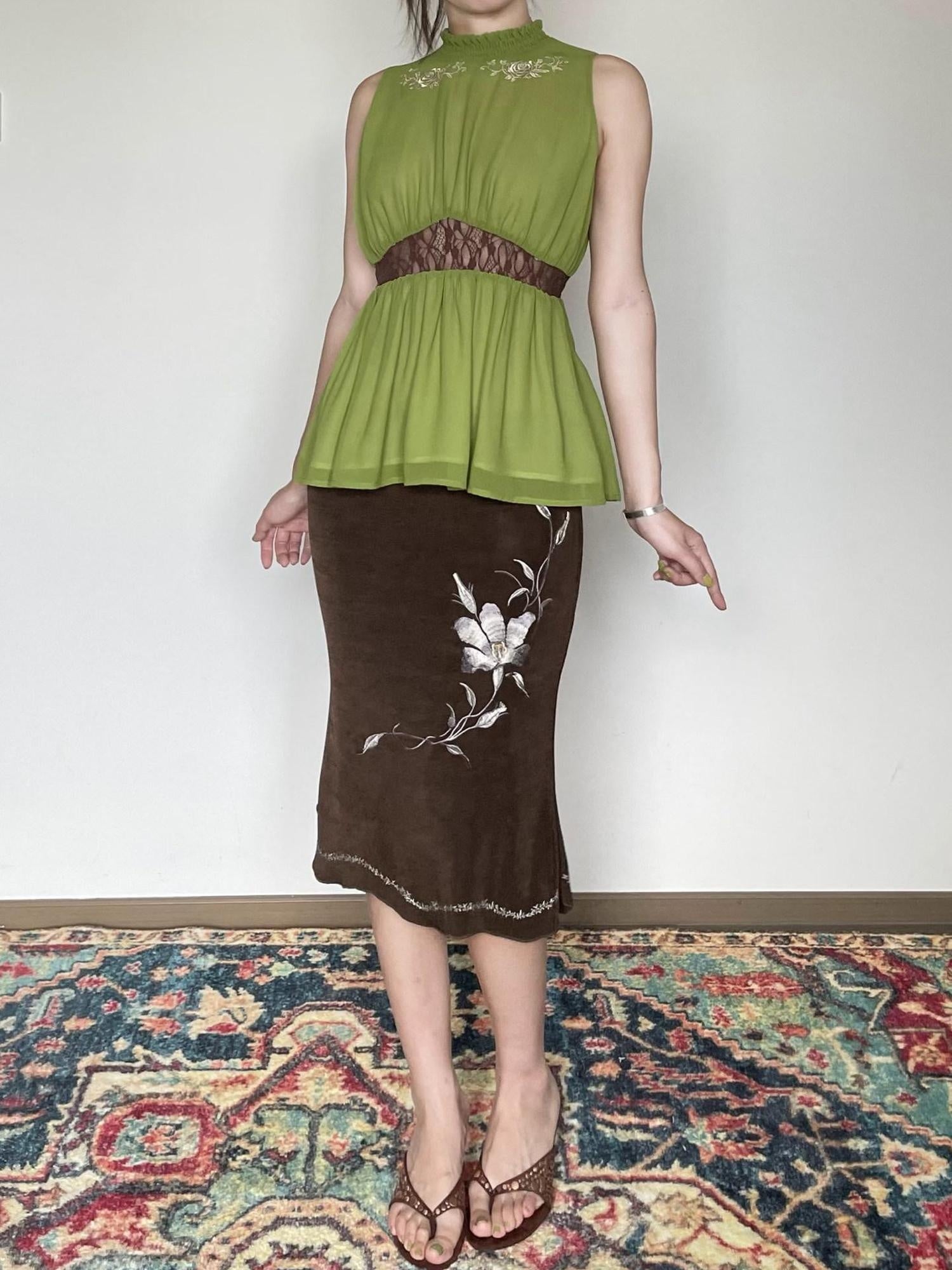 Wet Tail High Waist Embroidered Slim Work Pencil Womens Polyester Bodycon Skirts