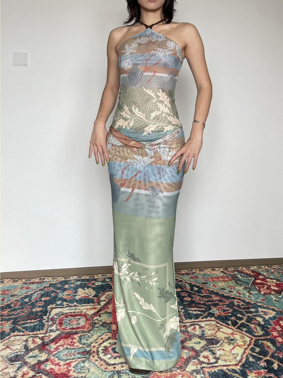 Wet Tail Reversible Cheongsam Printed Slim Mid Waist Mermaid Women Maxi Skirts