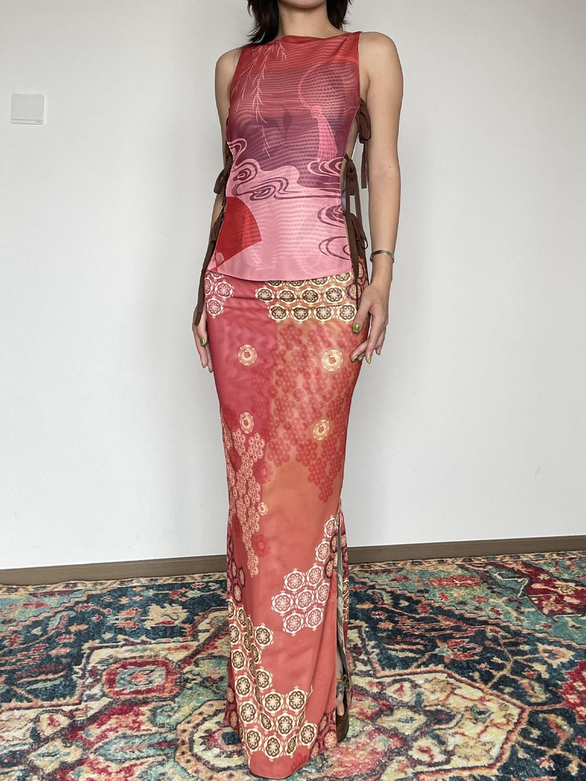 Wet Tail Reversible Cheongsam Printed Slim Mid Waist Mermaid Women Maxi Skirts