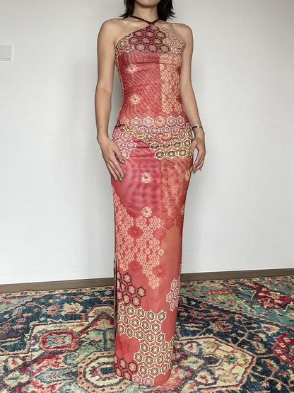 Wet Tail Reversible Cheongsam Printed Slim Mid Waist Mermaid Women Maxi Skirts
