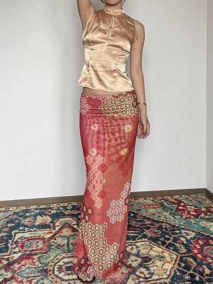 Wet Tail Reversible Cheongsam Printed Slim Mid Waist Mermaid Women Maxi Skirts