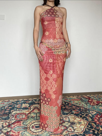 Wet Tail Reversible Cheongsam Printed Slim Mid Waist Mermaid Women Maxi Skirts