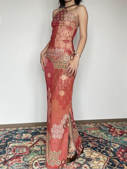 Wet Tail Reversible Cheongsam Printed Slim Mid Waist Mermaid Women Maxi Skirts